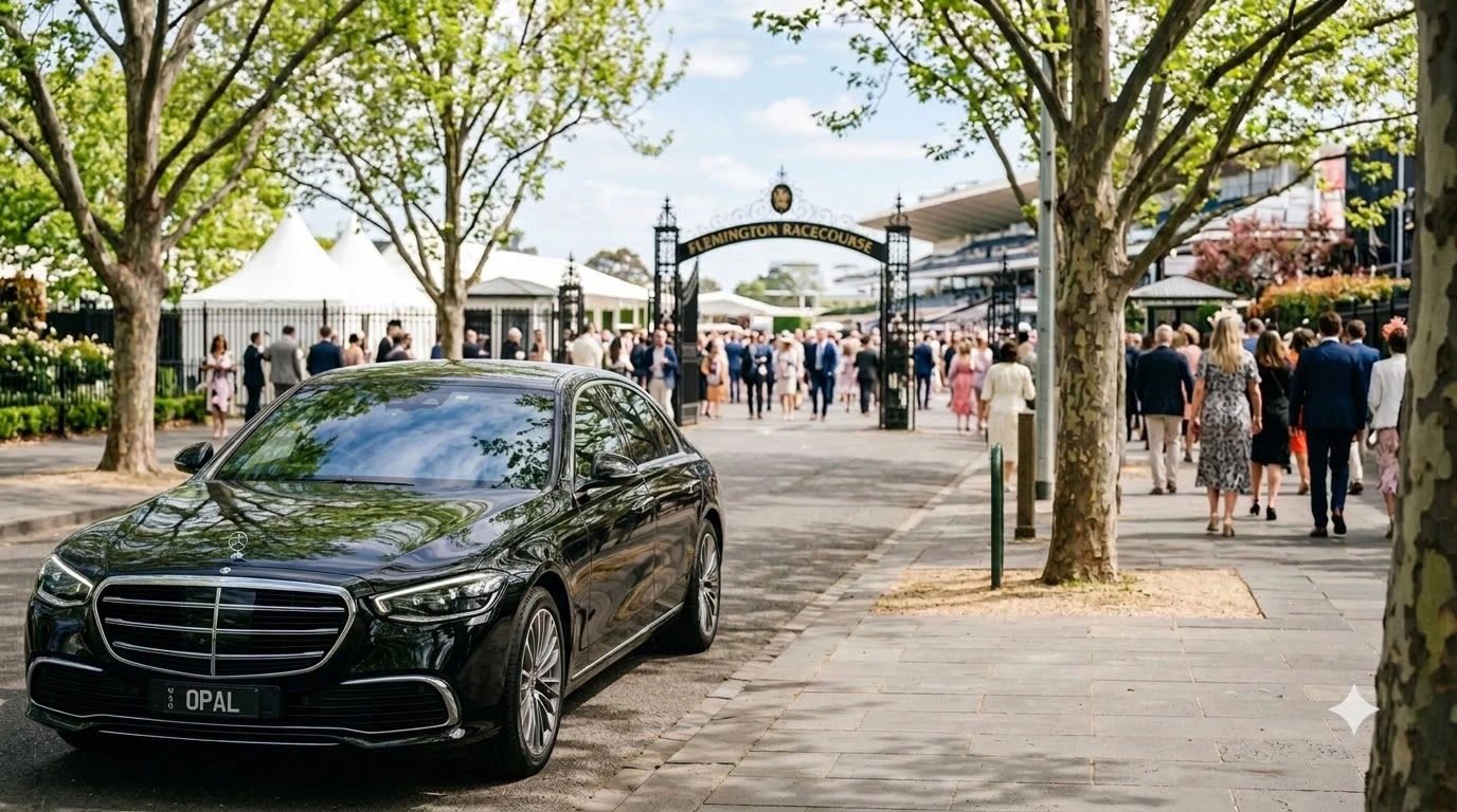 Mercedes with limo hire in Melbourne at Flemington